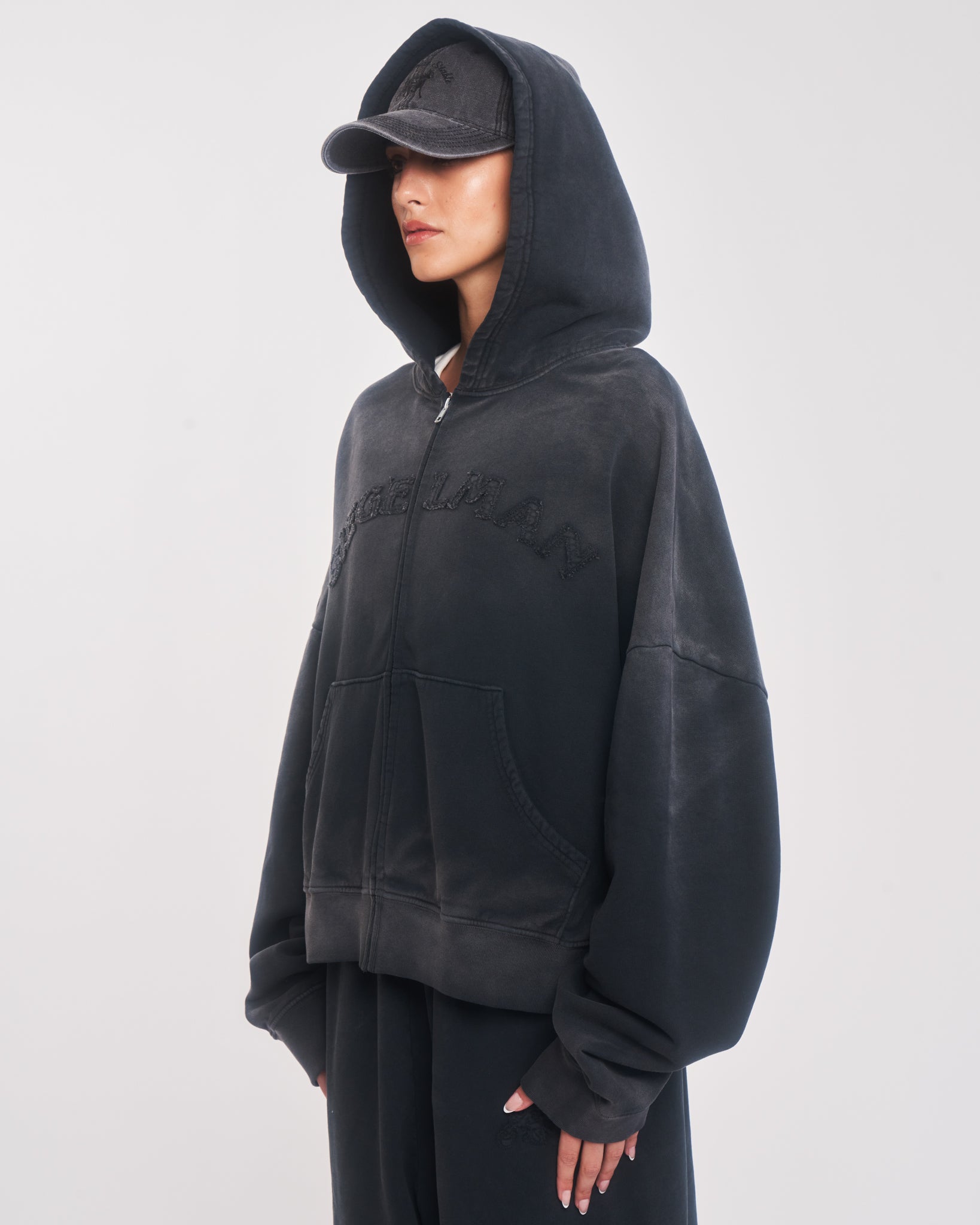 Emblem Oversized Zip Hoodie