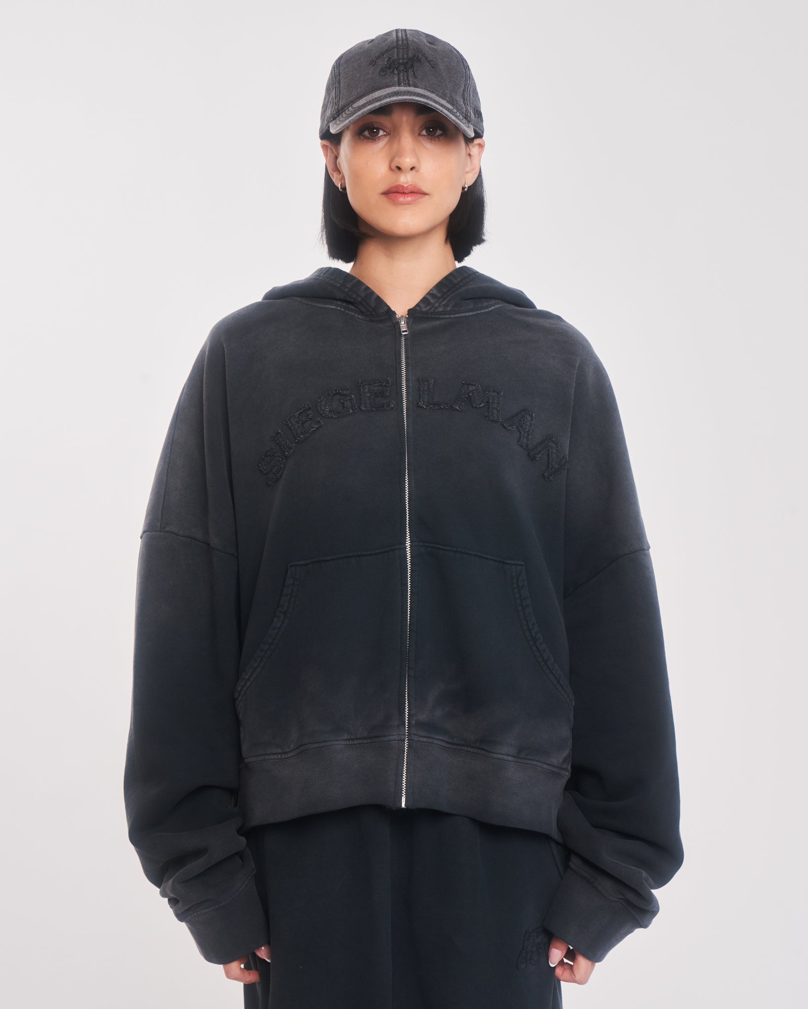 Emblem Oversized Zip Hoodie