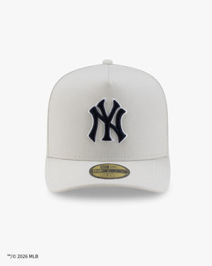 Front view of the New York Yankees x Siegelman Stable 59FIFTY A-Frame fitted cap, light gray with navy NY logo